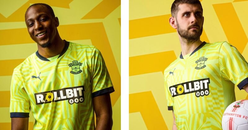 Southampton away shirt in neon yellow with zigzag like yellow pattern